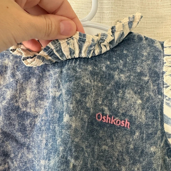 Vintage OshKosh Acid Washed Denim Ruffle Striped Dress USA 12 Months - Picture 5 of 10